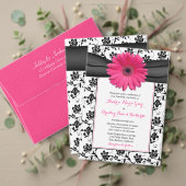 Roze Daisy Zwart Wit Bloemen Damast Bruiloft RSVP (Personaliseer deze collectie van deze onafhankelijke maker. Test)