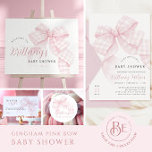 Gingham Pink Bow Baby shower Luier Raffle Informatiekaartje