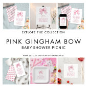 Roze Gingham Bow Baby shower Picnic Kaart