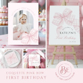 Roze boog eerste verjaardag papieren bekers