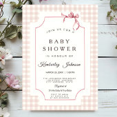 Pink Gingham Baby shower Uitnodiging met boog