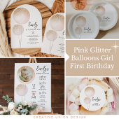 Roze Glitter Ballonnen 1e Verjaardag Party Decor Spandoek