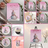 Pink Glitters Winter Snowman Baby shower Kaart