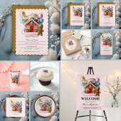 Gold Gingerbread House Baby shower Informatiekaartje