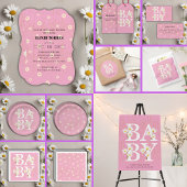 Roze Golden Daisy Glitter Glow Baby shower Papieren Bordje
