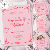 Roze met de hand getekende hart whimsical moderne  save the date