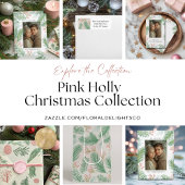 Pastel Pink Holly Christmas Magneet