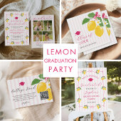 Pink Freshly Lemon Citrus Graduation Party Kaart