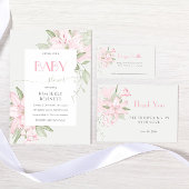 Pink Lily Green Leaves Baby shower Bedankt