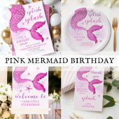Roze Paarse Mermaid Tail Verjaardag Kaart