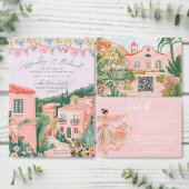 Pink Mexico Destination QR Code RSVP Kaartje (Personaliseer de collectie van deze zelfstandige maker.)