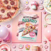 Whimsical Roze Paddestoel Pizza Party Gelukkige Ve Vlaggetjes