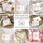 Pink Oh Baby Script Bear in Hot Air Balloon Shower Kaart