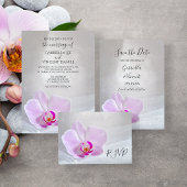 Pink Orchid en Bridal Veil Wedding Programme Programmakaart