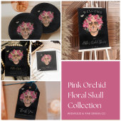 Roze Floral Skull Halloween Display Shower Informatiekaartje