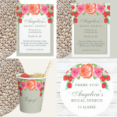 Sage Groen Roze Perzik Pioen Bridal Brunch Servet