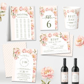 Blush pioenen bloemenboog Bewaar de datum uitnodig Kaart