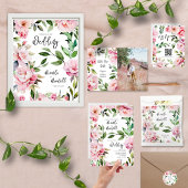 QR Code Waterverf Roze Pioen Bruiloft RSVP