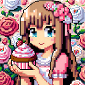 Pixel Art Girl's Roze Verjaardagsmeisje Bedankzakje