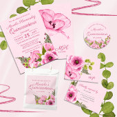 Girly Roze Groene Waterverf Floral Quiceañera Kaart