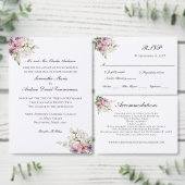 Roze groene Paarse Floral Elegant Classic Wedding All In One Uitnodiging (Personaliseer de collectie van deze zelfstandige maker.)