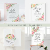 Waterverf Roze Ranunculus Baby shower Register Informatiekaartje