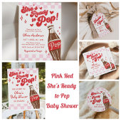 Pink Red She's Ready to Pop Baby Shower Cadeaulabel