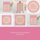 Pink Wavy Checker Couples Baby Shower Names Bedankjes Labels