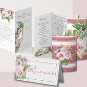 Pink Roses Folded Wedding Program Kaart