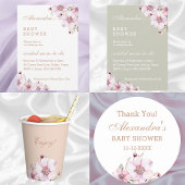 Sage Groen Roze Rozen Bloemen Baby shower Kaart