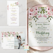 Roze rozen Gold Elegant Summer Monogram Menu
