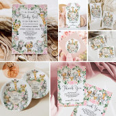 Roze Bloemen Wild Safari Baby Dieren Oerwoud Baby Sparkling Wijnetiket