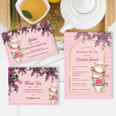 Pink Floral Stacked Teacups Bridal Shower Party Kartonnen Onderzetters