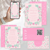 Heet roze bloemenkrans elegant boho vrijgezellenfe kaart