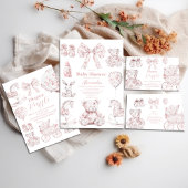 Roze Toile De Jouy Toys Baby shower Boeken voor Ba Informatiekaartje