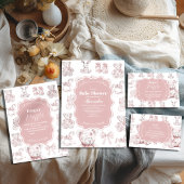Roze Speelgoed Toile De Jouy Baby shower Diapper R Informatiekaartje