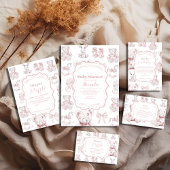 Roze Speelgoed Toile De Jouy Baby shower Boeken vo Informatiekaartje