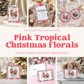 Tropical Pink Christmas Floral 2 Family Photos Keramisch Ornament