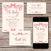 Roze lint boog schets baby shower bedankkaart