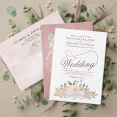 Roze Waterverf Boho Rozen Elegant Boog Huwelijk Acryl Uitnodigingen (Personaliseer deze collectie van deze onafhankelijke maker. Test)