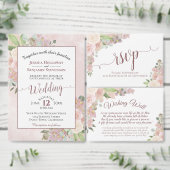 Elegant Roze Bloemen Boeket QR Code Bruiloft Kaart (Personaliseer de collectie van deze zelfstandige maker.)