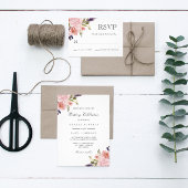 Waterverf Pioenroze Paarse bruiloft uitnodiging