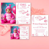 Roze Walvis Oneder Zee 1e Verjaardag  Bedankkaart