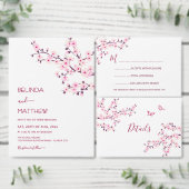 Floral Cherry Blossom Pink White Wedding Kaart (Personaliseer de collectie van deze zelfstandige maker.)