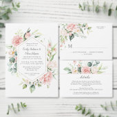 Roze Rozen en Eucalyptus Lijst Roze Rug Bruiloft Kaart (Personaliseer de collectie van deze zelfstandige maker.)