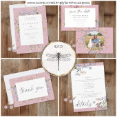 Pink Wildflower Garden Elegant Wedding RSVP Kaartje