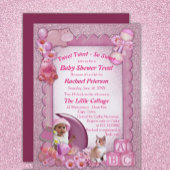 Roos-roze Baby Girl Virtual Shower-uitnodiging Bedankkaart