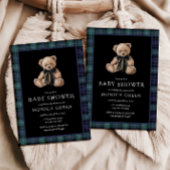 Ralph Teddy Bear Navy Green Plaid Baby Shower Kaart
