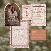 Elegant Floral Toile Script Monogram Red Wedding Folie Uitnodiging