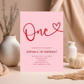 Speelse kalligrafie roze rood 1e verjaardag papieren bordje